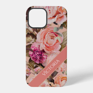 Pink Floral Personalised Name Rustic iPhone 12 Pro Case