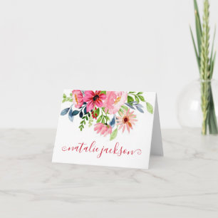 Pink floral personalised note card