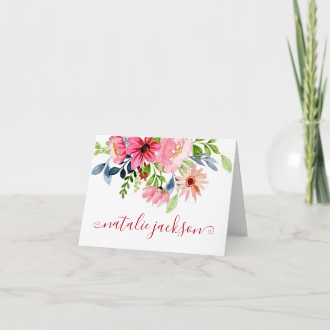 Pink floral personalised note card (Front)
