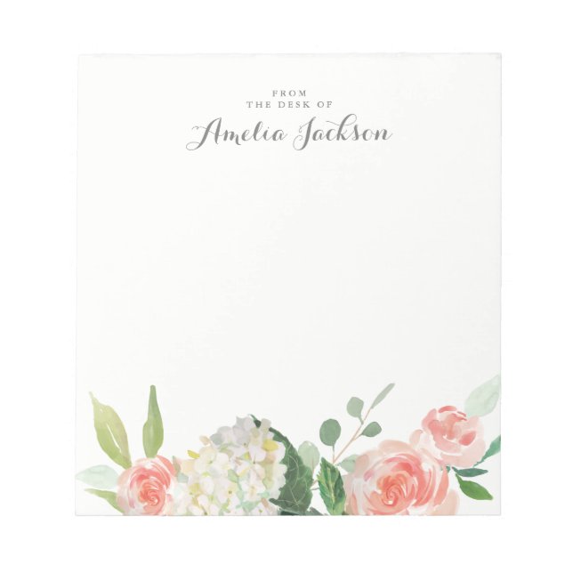 Pink Floral Personalised Notepad Stationery (Front)