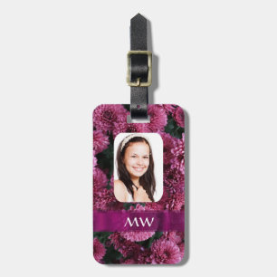 Pink floral personalised photo luggage tag