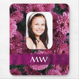 Pink floral personalised photo mouse pad