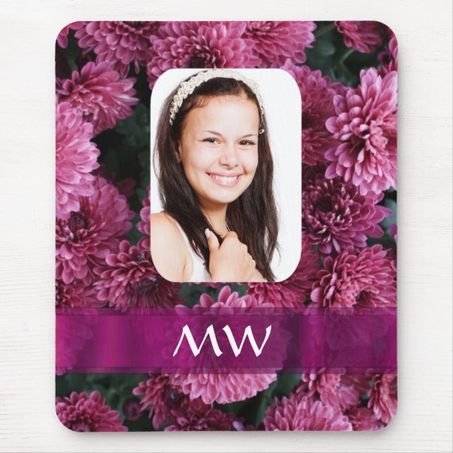 Pink floral personalised photo mouse pad (Front)