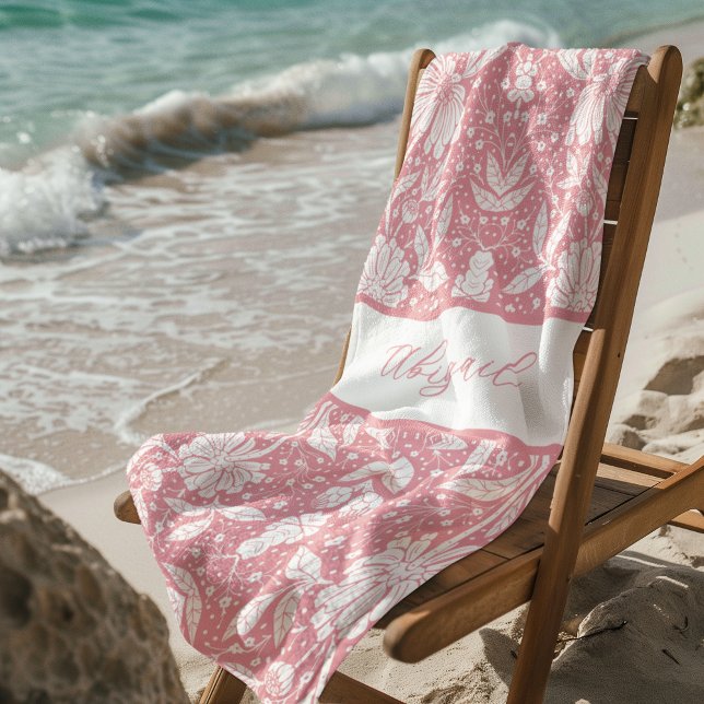 Pink Floral Personalised William Morris Style Beach Towel (Creator Uploaded)