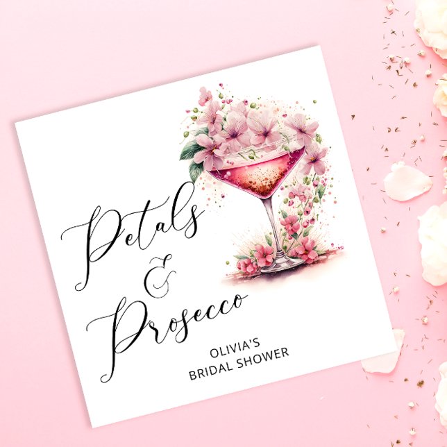 Pink Floral Petals and Prosecco Bridal Napkin (Creator Uploaded)