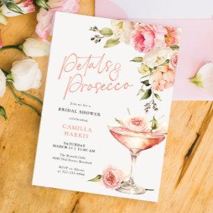 Pink Floral Petals and Prosecco Bridal Shower Invitation