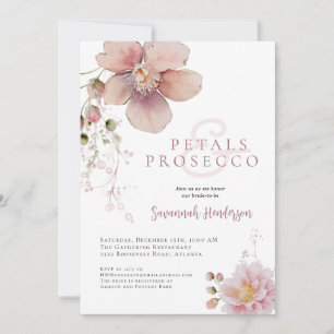 Pink Floral Petals and Prosecco Bridal Shower Invitation