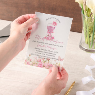 Pink Floral Petals & Prosecco Bridal Shower Vellum Invitations