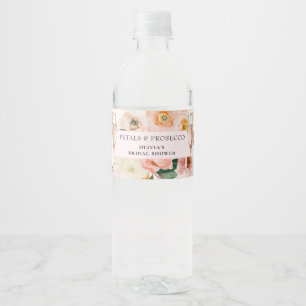 Pink Floral Petals & Prosecco Bridal Shower Water Bottle Label