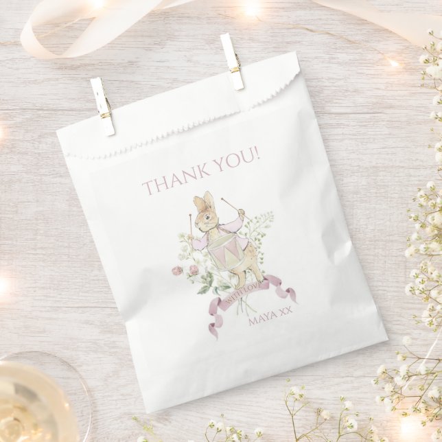 Pink Floral Peter the Rabbit Monogram Baby Shower Favour Bags (Clipped)