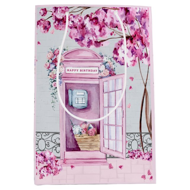 Pink Floral Phone Booth  Medium Gift Bag (Front)