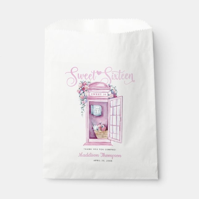 Pink Floral Phone Booth | Sweet 16  Favour Bags (Front)