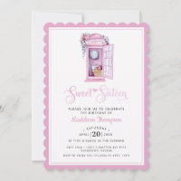 Pink Floral Phone Booth | Sweet 16 Invitation