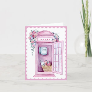 Pink Floral Phone Booth   Thank you Card