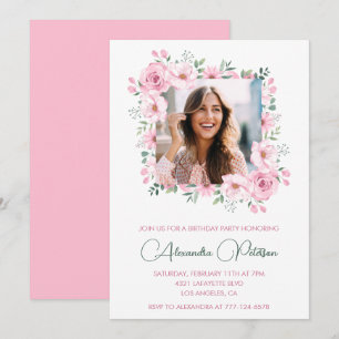 Pink Floral Photo 46th birthday invitations 