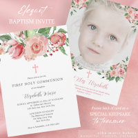 Pink Floral Photo First Communion for Girls