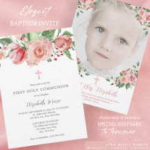 Pink Floral Photo First Communion for Girls