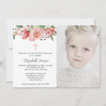 Pink Floral & Photo First Communion for Girls