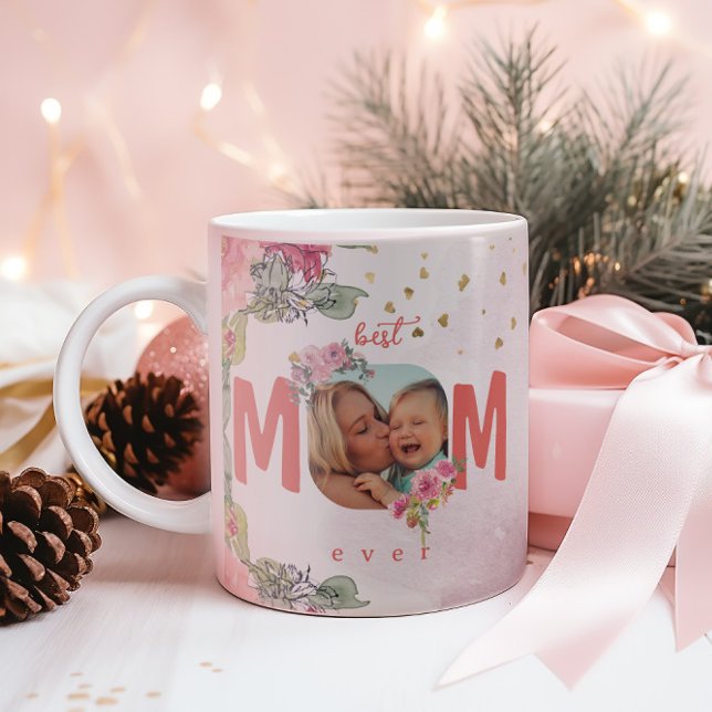 Pink Floral Photo For The Best Mum Ever Coffee Mug (Creator Uploaded)