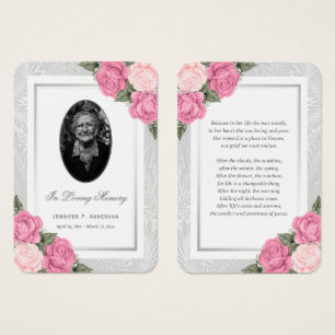 Pink Floral Photo Funeral Memorial Prayer Card