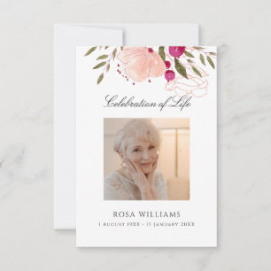 Pink Floral Photo Memorial Funeral Prayer Card