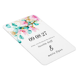 Pink Floral Photo Save the date Magnet