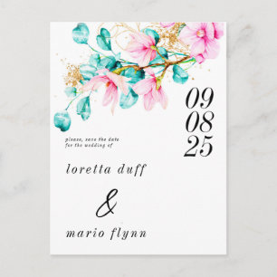 Pink Floral Photo Save the date  Postcard