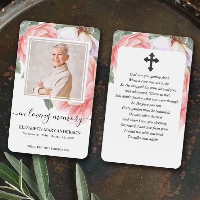 Pink Floral Photo Sympathy Funeral Prayer Card (Creator Uploaded)