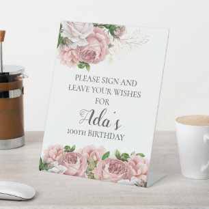 Pink Floral Please Sign Leave Wishes Birthday