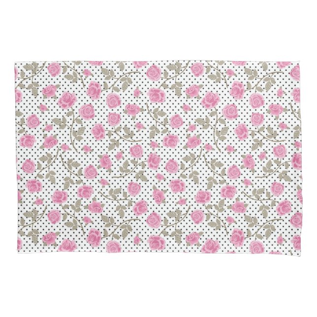 Pink Floral Polka Dot Pattern Pillowcase (Front)