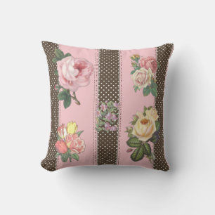 Pink Floral Polka Dot Reversible Decorative Pillow