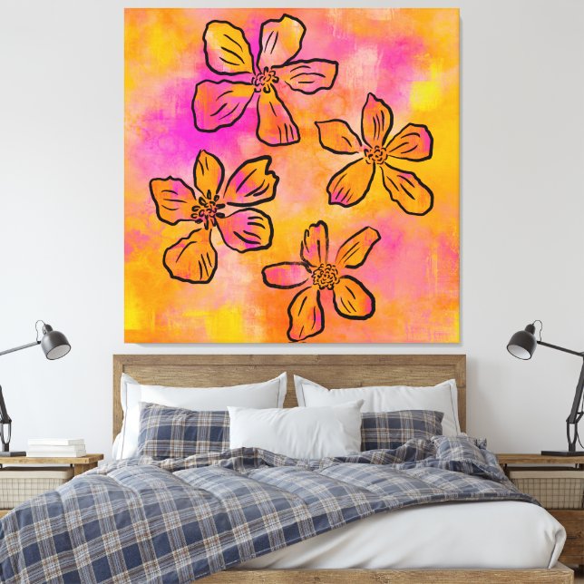 Pink Floral Pop Canvas Print (Insitu(Bedroom))