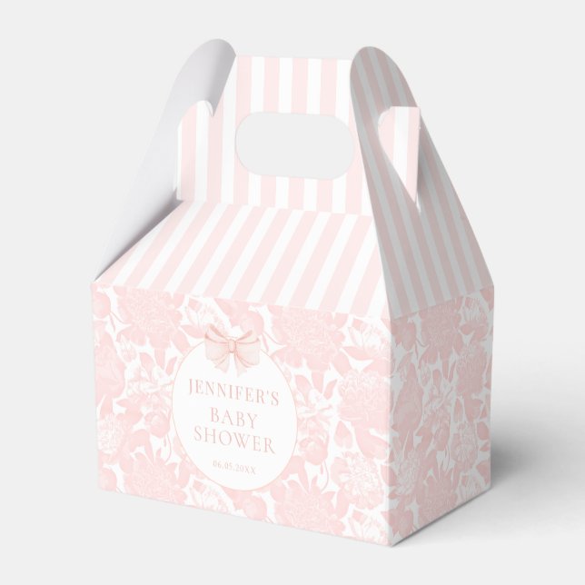 Pink floral preppy bow baby girl shower favour box (Front Side)
