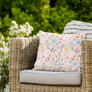 Pink floral pretty pattern name personalised cushion