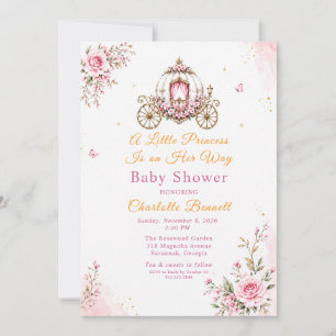 Pink Floral Princess Carriage Baby Girl Shower Invitation