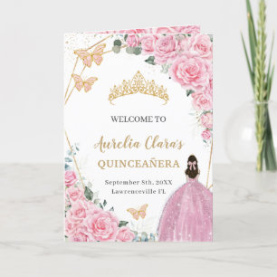 Pink Floral Princess Quinceañera Order of Events Programme