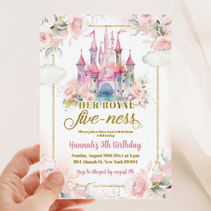 Pink Floral Princess Royal Castle 5th Birthday Invitation