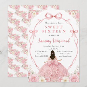 Pink Floral Princess Sweet Sixteen Birthday Party Invitation