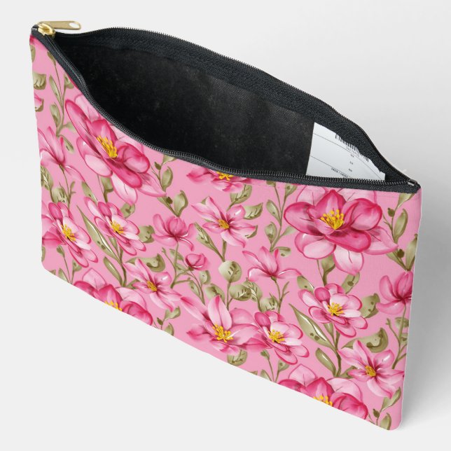 Pink Floral Print Cosmetic Bag (Open)