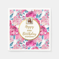 Pink Floral Print, Photo, Any Age, Custom Birthday
