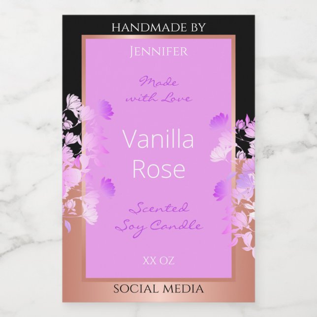 Pink Floral Product Labels Black and Rose Gold (Single Label)