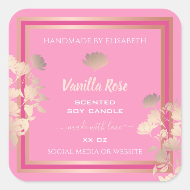 Pink Floral Product Packaging Labels Vanilla Rose (Front)
