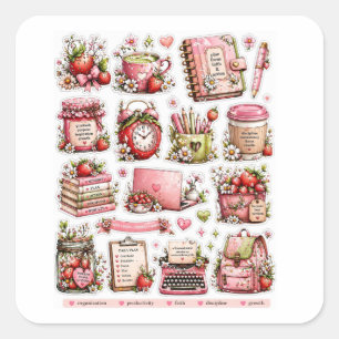 Pink Floral Productivity Stickers