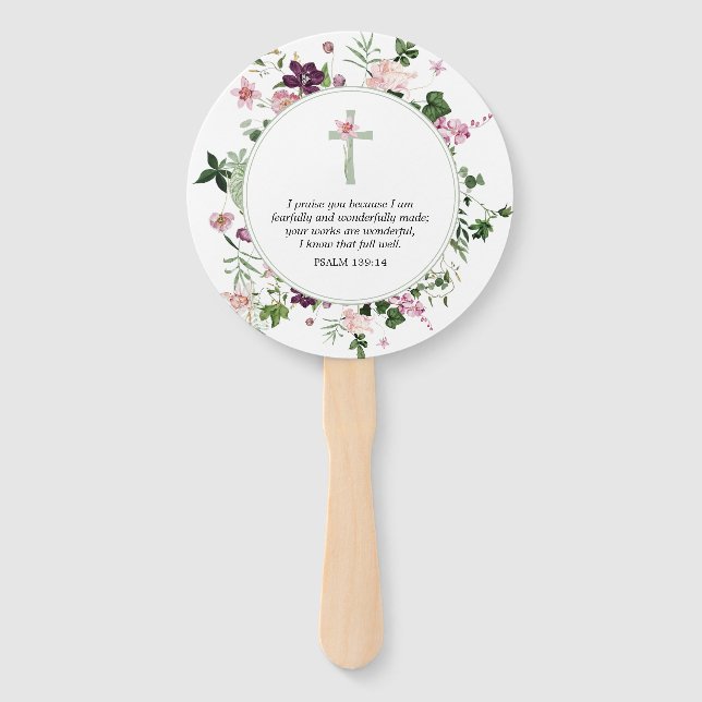 Pink Floral Psalm 139:14  Hand Fan (Front)