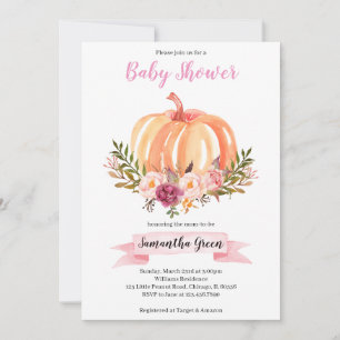 Pink Floral Pumpkin Baby Shower Invitation