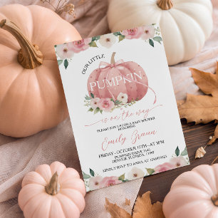 Pink Floral Pumpkin Baby Shower Invite Girl