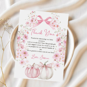 Pink Floral Pumpkin Baby Shower Thank you card