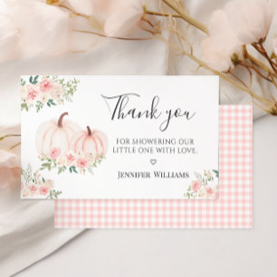 Pink Floral Pumpkin Baby Shower Thank You cards