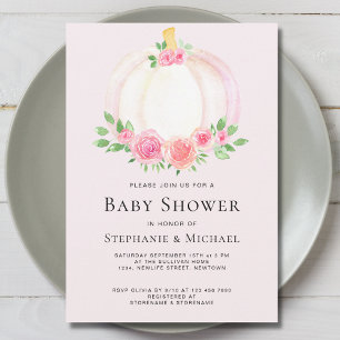 Pink Floral Pumpkin Couples Baby Shower Invitation