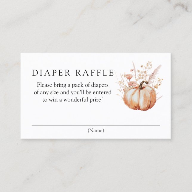 Pink Floral Pumpkin Diaper Raffle Enclosure Card (Front)